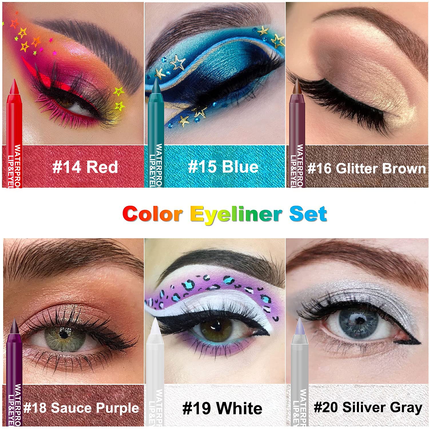 15 Colorful Eyeliner Pen Set, Shadow Pencil, Pearl Eyeliner Kit Metallic Glitter Eyeliner for Women Eye&Lip Liner Professional Colorful Eyeliner Eye Color Eye Makeup Set(15PCS)