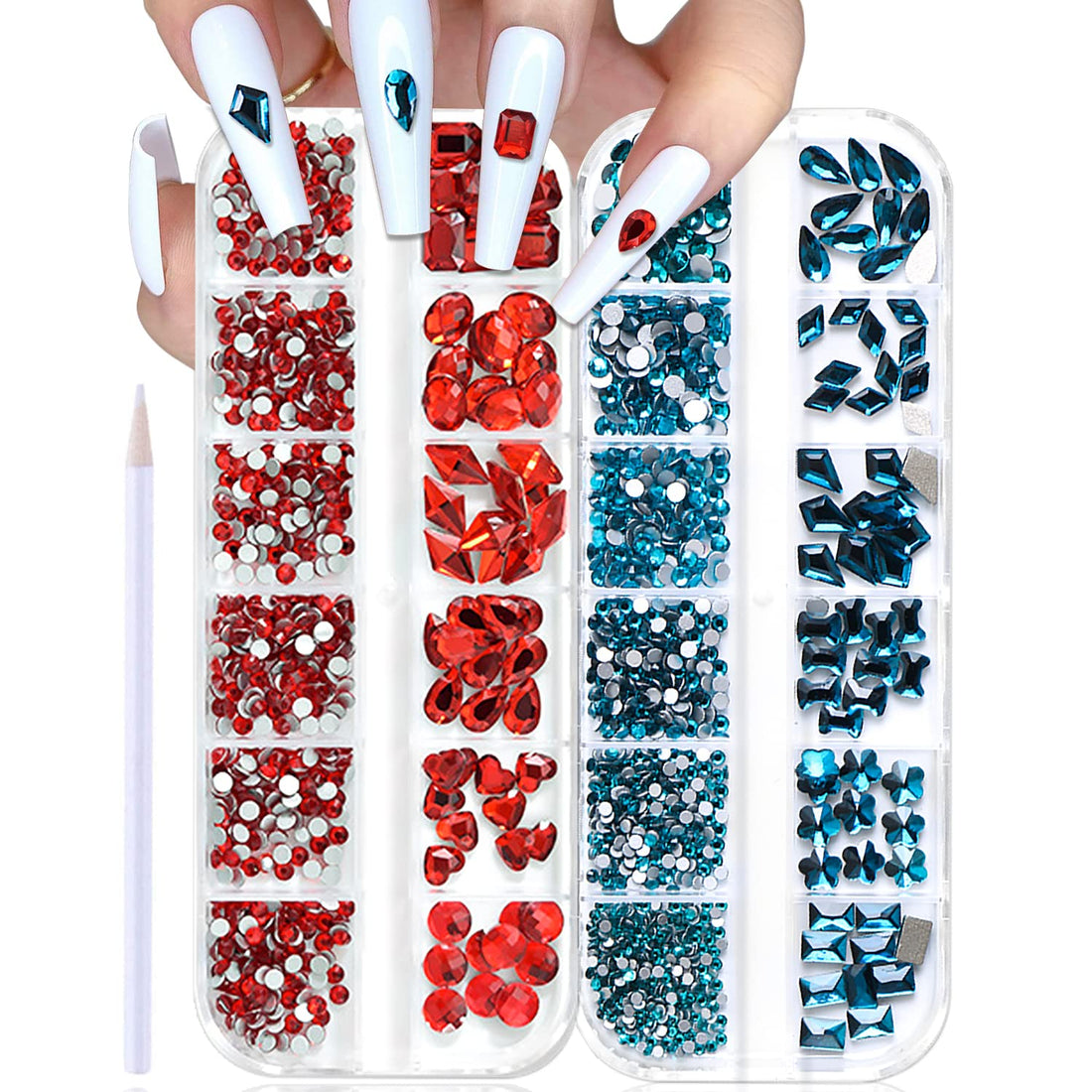 WOKOTO 2 Box Flat Back Indicolite And Red Nail Rhinestones And Crystals Stones For Nails Crafts With Picker Pencil Red Rhinestones For Makeup Face Gems Red Indicolite Crystals Flatback Rhinestones