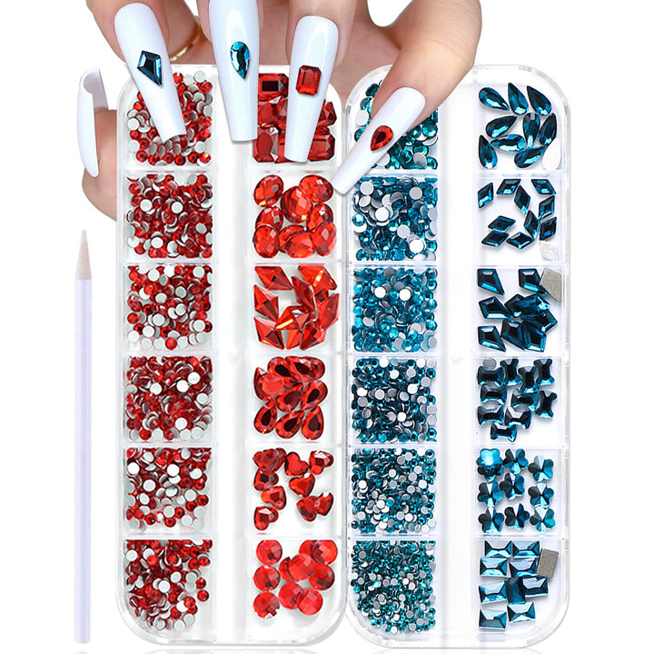 WOKOTO 2 Box Flat Back Indicolite And Red Nail Rhinestones And Crystals Stones For Nails Crafts With Picker Pencil Red Rhinestones For Makeup Face Gems Red Indicolite Crystals Flatback Rhinestones