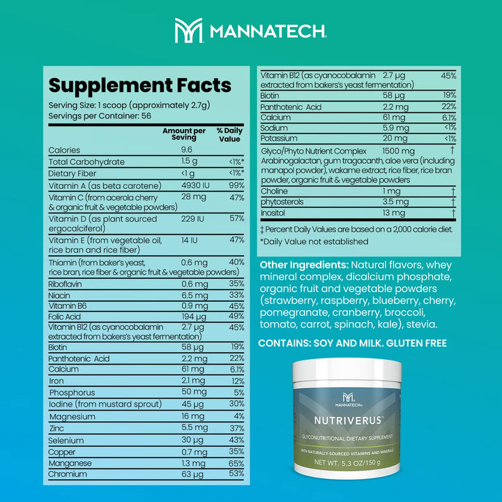 NutriVerus Glyconutritional Supplement, 5.3oz/150g with Naturally Sourced Vitamin A, Vitamin C, Vitamin B Complex and Vitamin D. Rich in Antioxidants Supplement and Promotes Immune Support Supplement