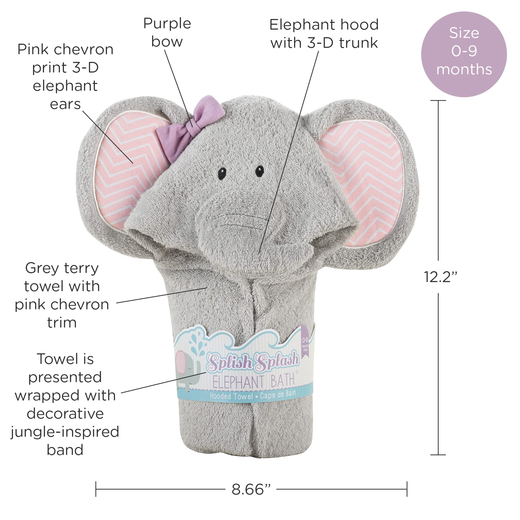 Baby Aspen Splish Splash Elephant Bath Hooded Towel/Baby Robe, 0-9 Months