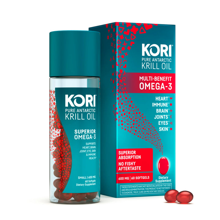 Kori Krill Oil Omega 3 Superior Absorption Oil Supplement, EPA & DHA, 600 mg, 60 Softgels