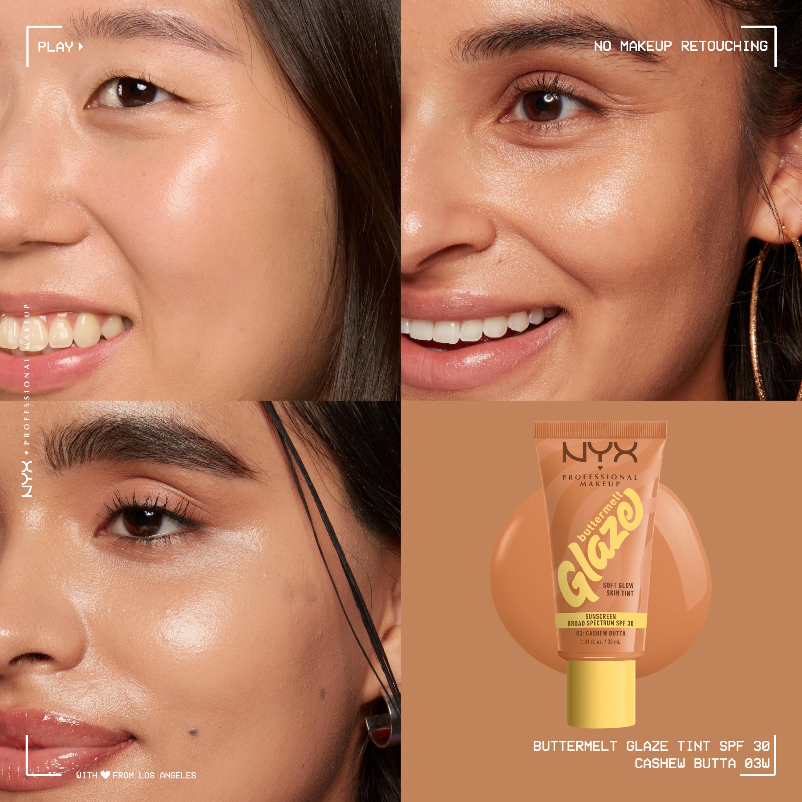 NYX PROFESSIONAL MAKEUP Buttermelt Glaze Soft Glow Skin Tint + SPF 30, Up To 12HR Wear, 03 Cashew Butta