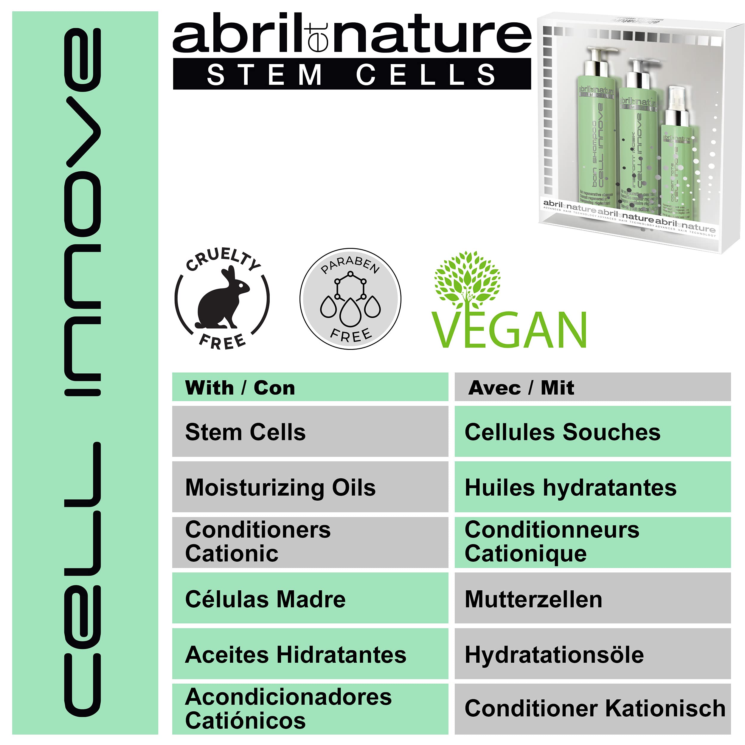 abril et nature - Professional Rejuvenating Hair Care Set - Cell Innove - Shampoo, Mask, and Serum Pack - With Plant Stem Cells - Regenerates and Rejuvenates - 550 ml