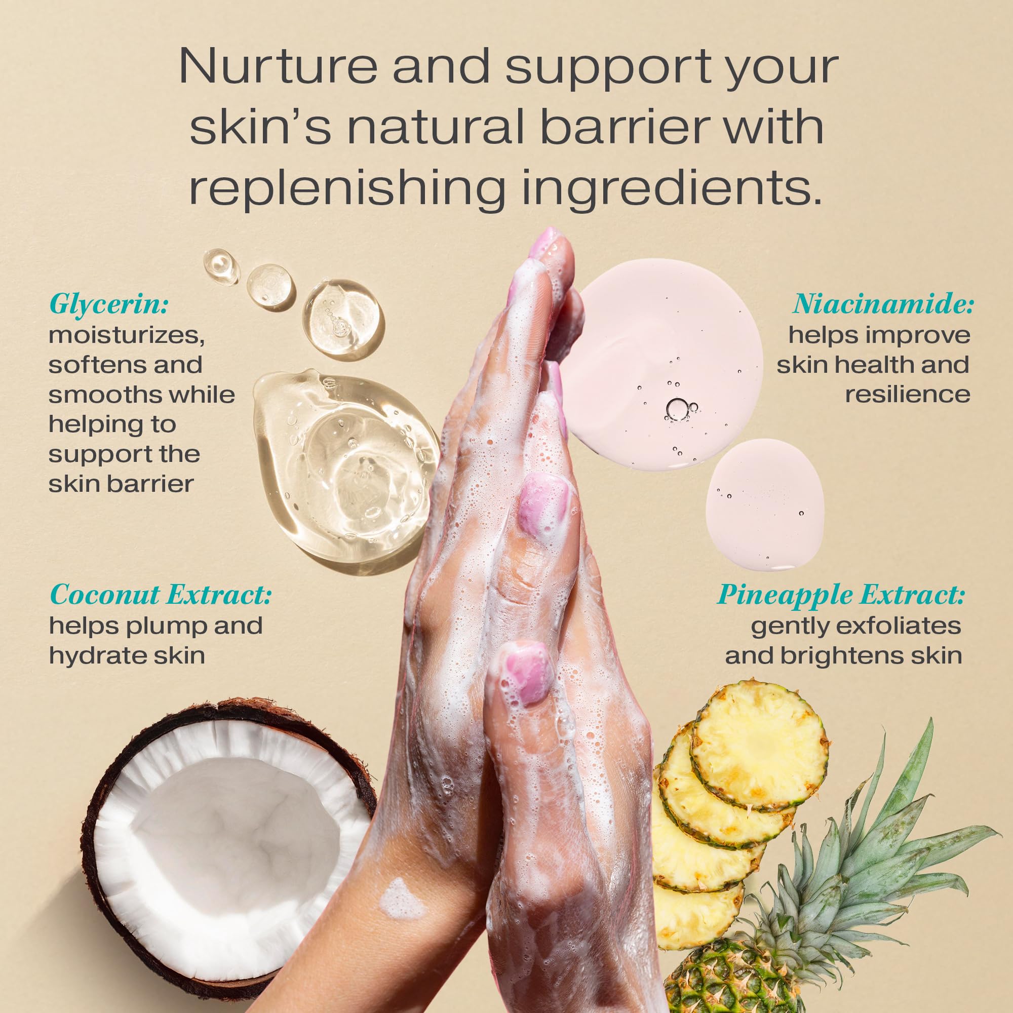 RAW SUGAR Simply Hand Wash, 16.9 Fl Oz (Pack of 3) Pineapple + Maqui Berry + Coconut Liquid Hand Soap for Kitchen or Bathroom, Cleanses & Refreshes Hands, Formulated without Sulfates & Parabens