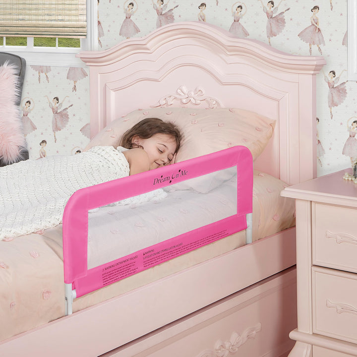 Dream On Me Lightweight Mesh Security Adjustable Bed Rail for Toddler, Breathable Mesh Fabric, Suitable for All Types Of Beds, Reinforced Anchor System Bed Guard Rail, Blush Pink