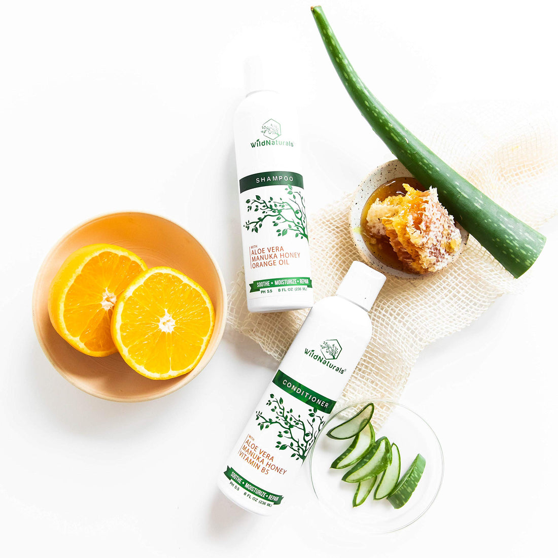 Manuka Honey Shampoo and Conditioner - Soothing Moisturizing Formula for Eczema, Psoriasis, Curly Hair and Color-Safe - All Natural Set