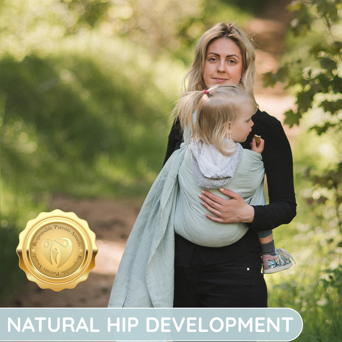 Ring Sling Baby Carrier 100% Cotton Muslin Front and Chest Newborn to Toddler Carrier and Baby Sling (Light Green)