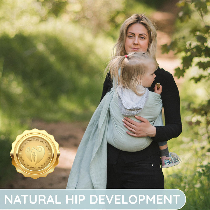 Ring Sling Baby Carrier 100% Cotton Muslin Front and Chest Newborn to Toddler Carrier and Baby Sling (Light Green)