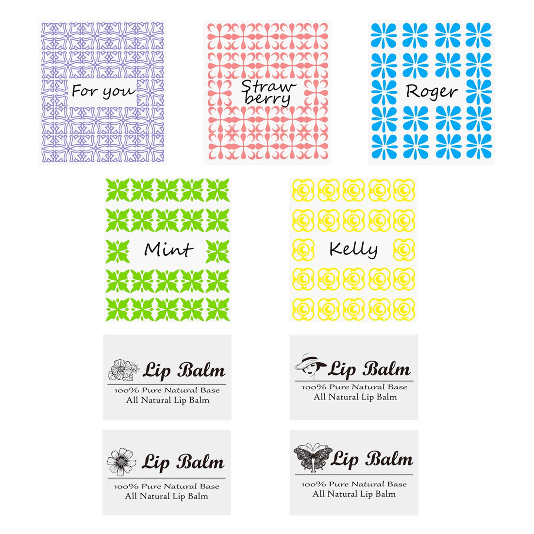 Lip Balm Container Tubes - 50-Pack (10x5 colors) - DIY - 3/16 Oz (5.5 ml) - Including 50 Writeable (10x5 colors) & 50 Printed Lip Balm Stickers - Twist Mechanism and a Cap - Empty - Make Lip Balm