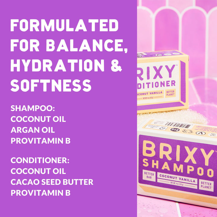 BRIXY Balancing Shampoo and Conditioner Bar Set - Controls Oil And Hydrates Strands, All Hair Types, pH Balance, Color Safe, Removes Build Up, Vegan, Plastic Free