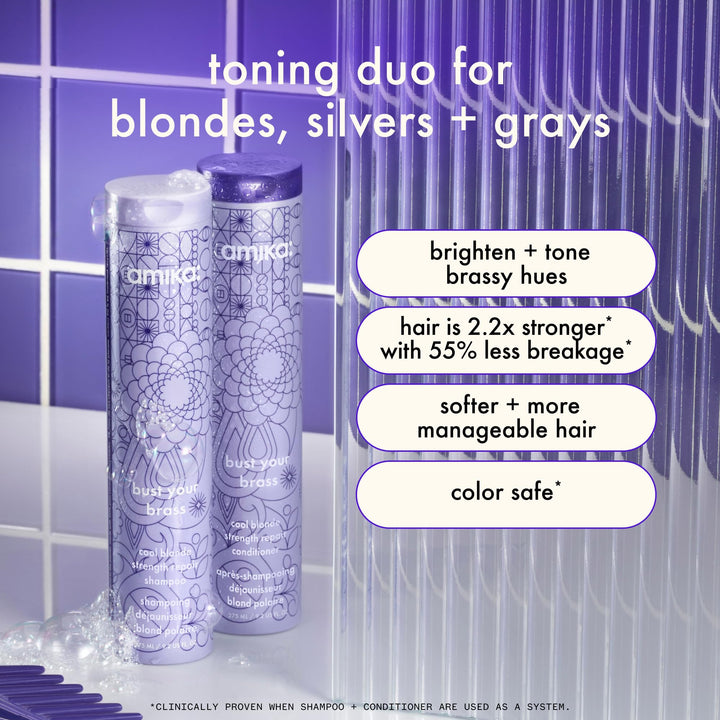 amika bust your brass cool blonde strength repair conditioner, 275ml