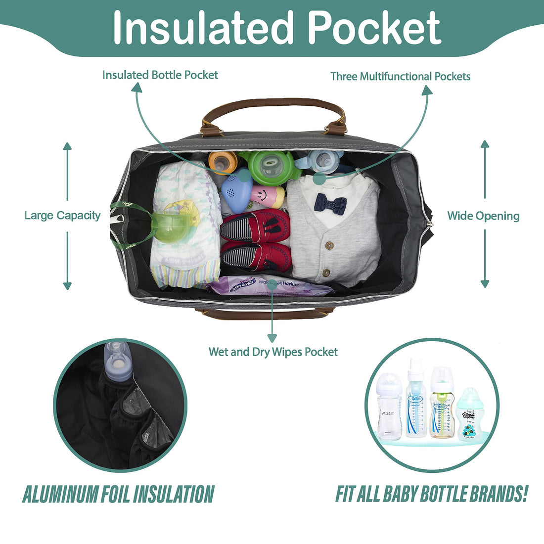 CHQEL Baby Diaper Bag, Mommy Bags for Hospital & Functional Large Diaper Travel Bag for Baby Care (Grey)