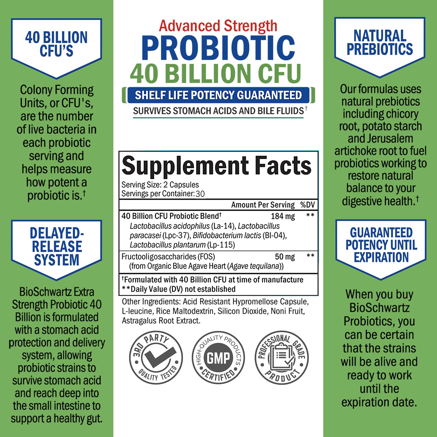 Daily Probiotic Supplement with 40 Billion CFU - Gut Health Complex with Astragalus and Lactobacillus Acidophilus Probiotic for Women and Men - Shelf Stable Pre and Probiotics for Digestive Health