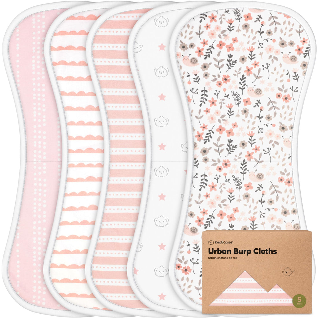 Organic Burp Cloths Baby Boy & Girl - 5-Pack Super Absorbent Cotton Burping Cloths for Babies, Soft & Plush Newborn Spit Up Rags, Infant Towels for Milk Spit Up, Unisex, Large 21 x 10 (Sweet Charm)