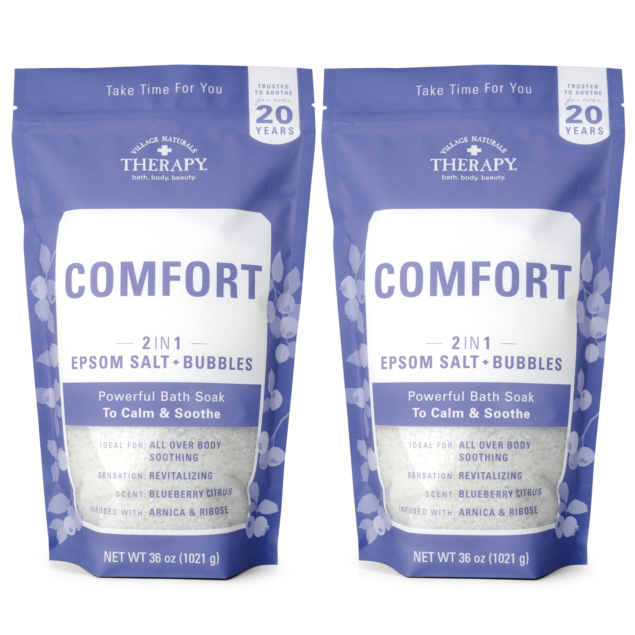 Village Naturals Therapy Comfort Foaming Bath Soak, Blueberry Citrus Scent, 36 oz, Pack of 2