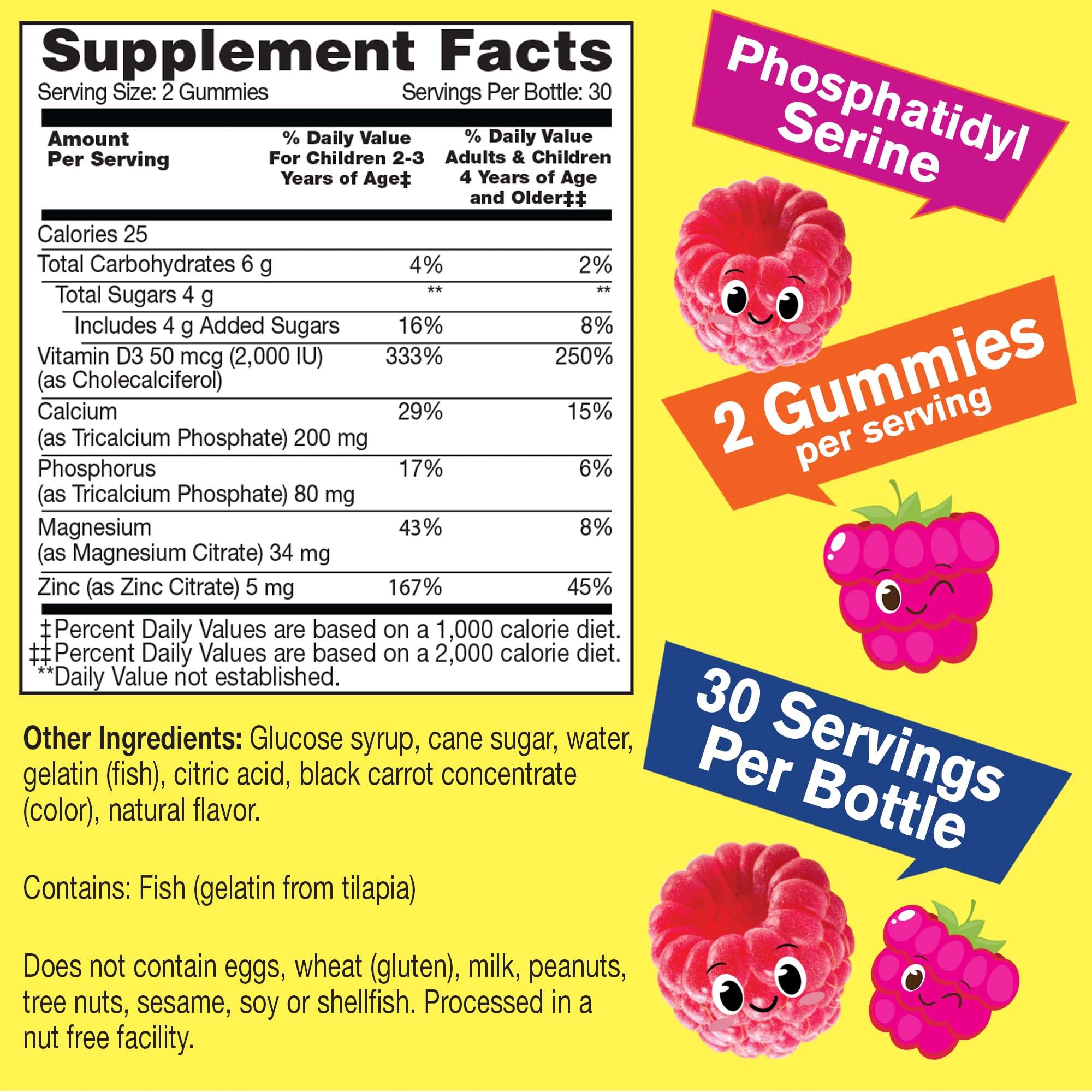 Kid's Calcium, Magnesium, Zinc + Vitamin D3 Gummies by WellYeah | Bone, Muscle and Nerve Health Support, Immune Support | for Men and Women | Gluten Free, Non GMO | Raspberry Flavor | 60 Count