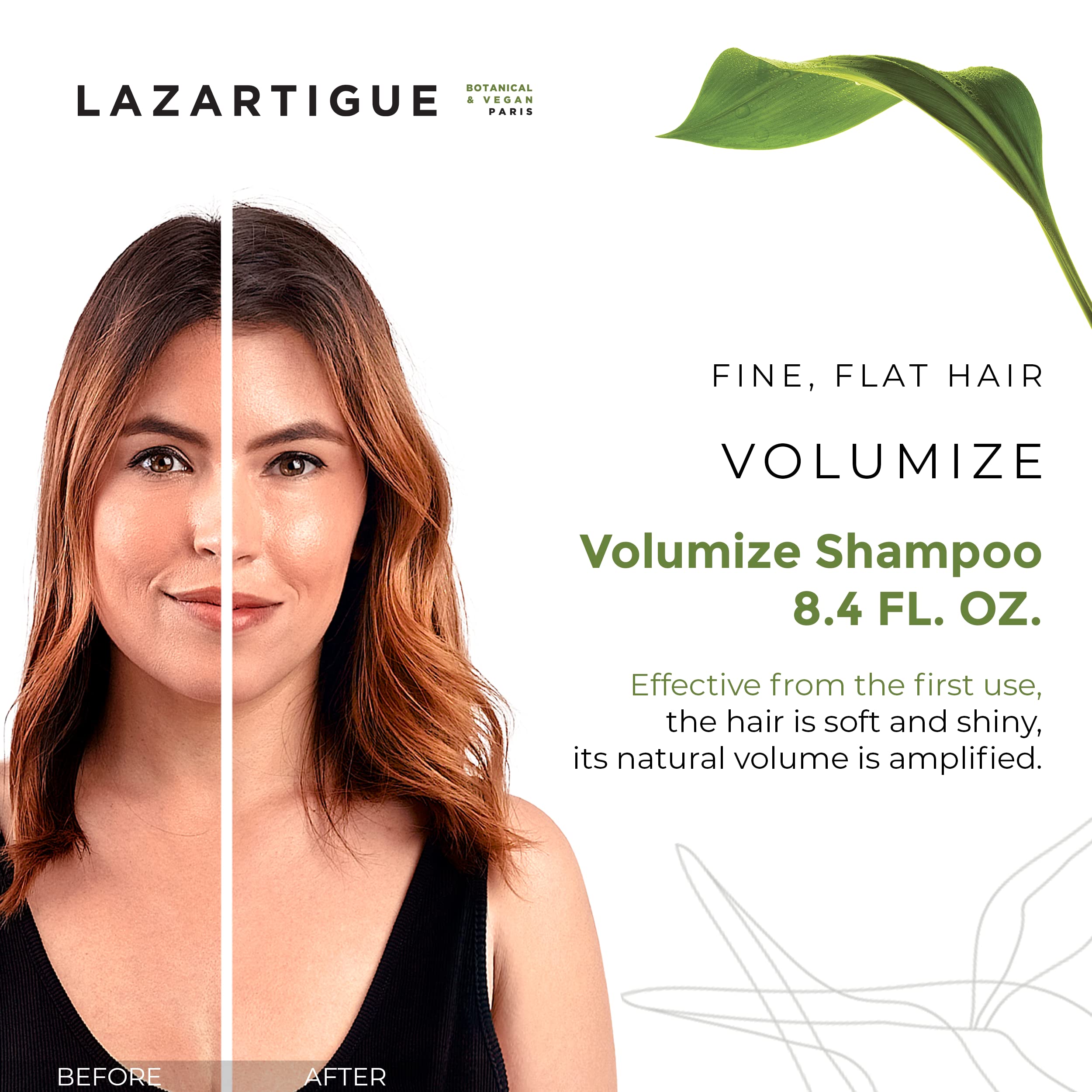 Lazartigue Volumize Shampoo, Rice Proteins, Adds Body & Shine to Fine Hair, Vegan, Sulfate & Silicone Free, 8.4 fl.oz.