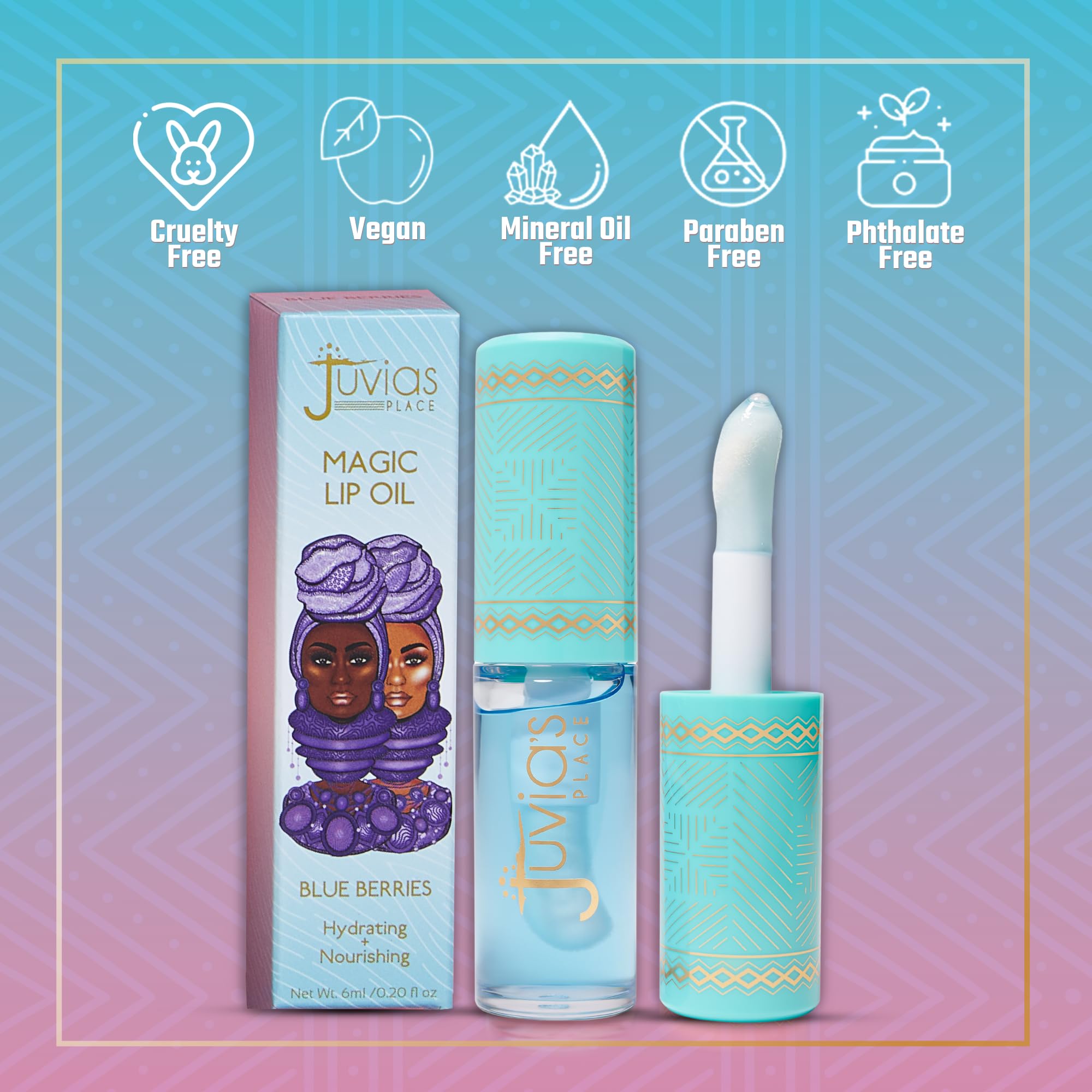 Juvia's Place Magic Lip Oil - Blue Berries - Smooth, Hydrating w/Vitamin E for Soft, Glossy, Juicy Lips - Infused with Fruit Extracts - Tinted, Shimmering, Lightweight & Non-sticky Lip Oil for Summer