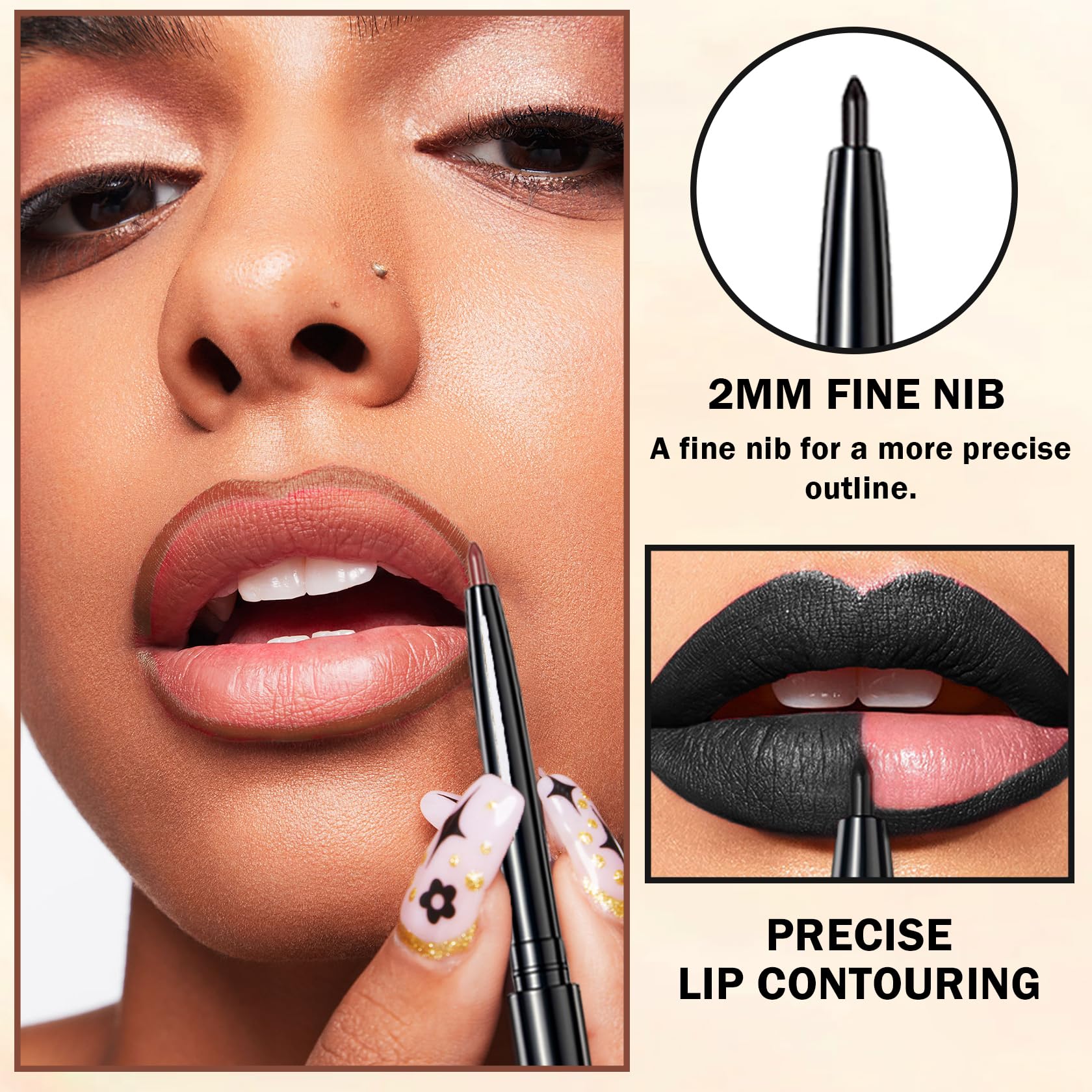 LZXLUKGIR Black Lipstick and Lip Liner Set Lip Kit,3 in 1 Velvet Black Lipstick Halloween Matte Black Liquid Lipstick Lip Gloss with Black Lip Pencil,Hydrating Lip Stain Lip Makeup(Black Magic)