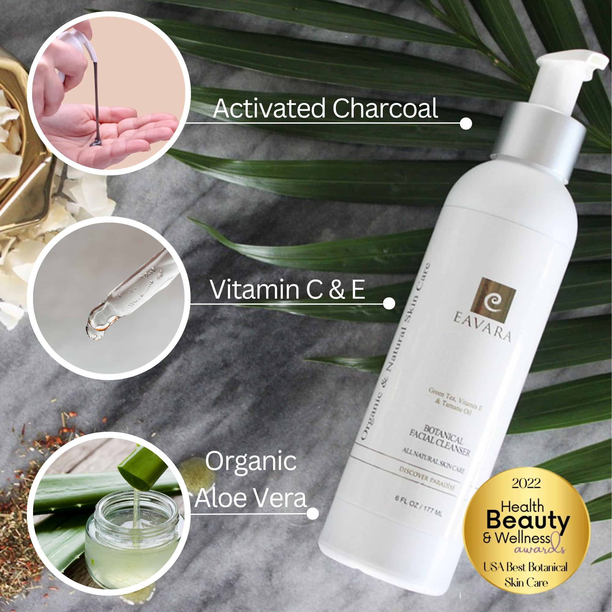 Eavara's Anti-Aging Botanical Facial Cleanser | Natural Skin Care | Organic Green Tea | Organic Tamanu Oil | Vitamin E | Organic Coconut Oil