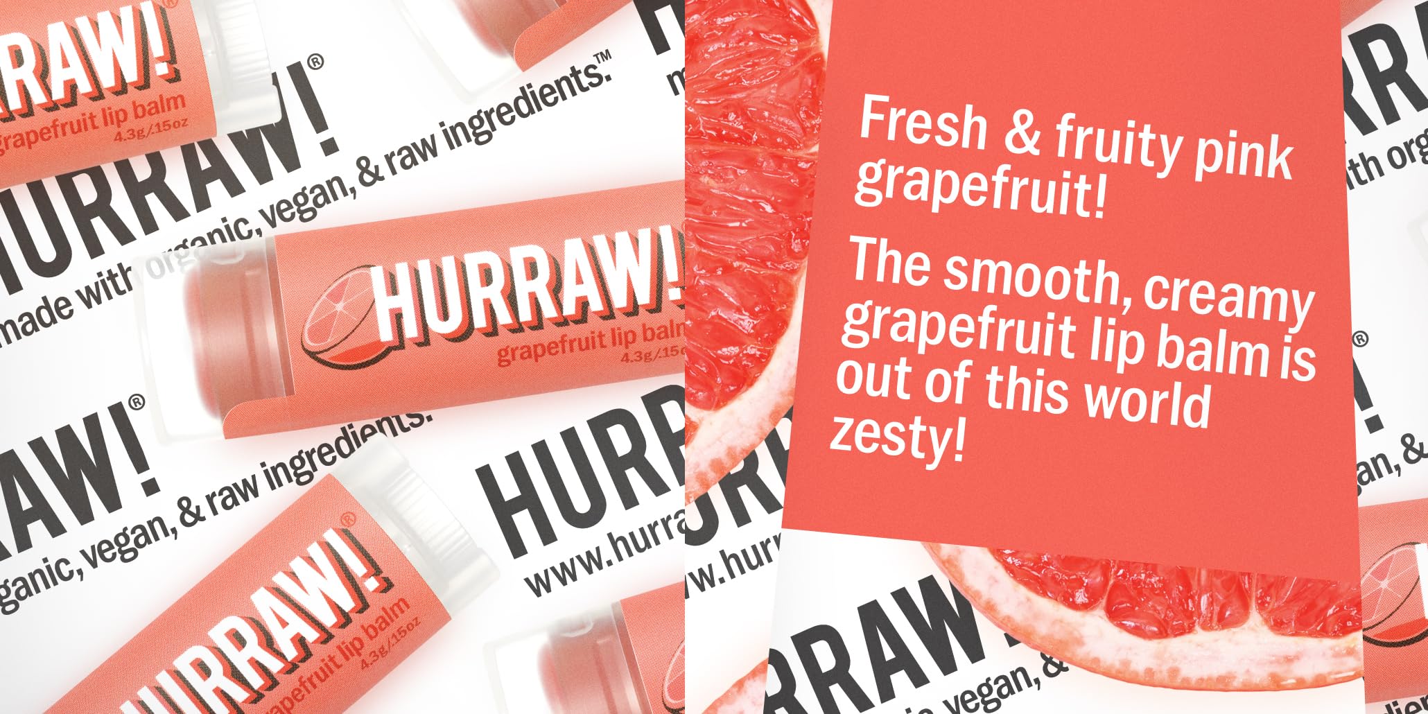 Hurraw! Grapefruit Lip Balm, 2 Pack: Organic, Certified Vegan, Cruelty and Gluten Free. Non-GMO, 100% Natural Ingredients. Bee, Shea, Soy and Palm Free. Made in USA