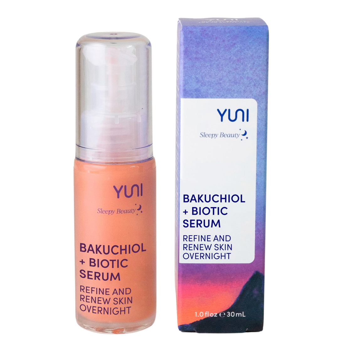 YUNI Sleepy Beauty Bakuchiol and Biotic Face Serum, Natural Retinol Alternative, Refine and Renew Skin Overnight, 1 fl. oz.