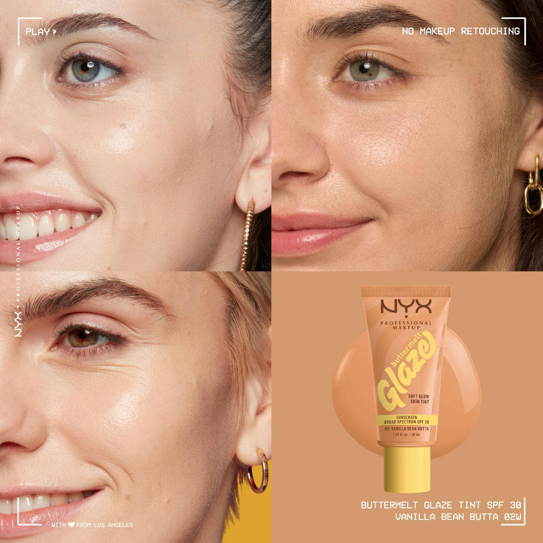 NYX PROFESSIONAL MAKEUP Buttermelt Glaze Soft Glow Skin Tint + SPF 30, Up To 12HR Wear, 02 Vanilla Bean Butta