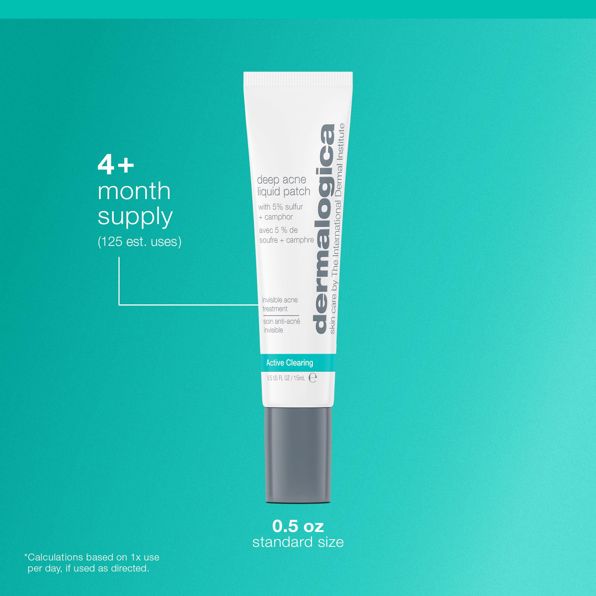 Dermalogica Deep Acne Liquid Patch, Sulfur Acne Treatment with Niacinamide, Invisible Spot Treatment for Blemish-Prone Skin – 0.5 fl oz