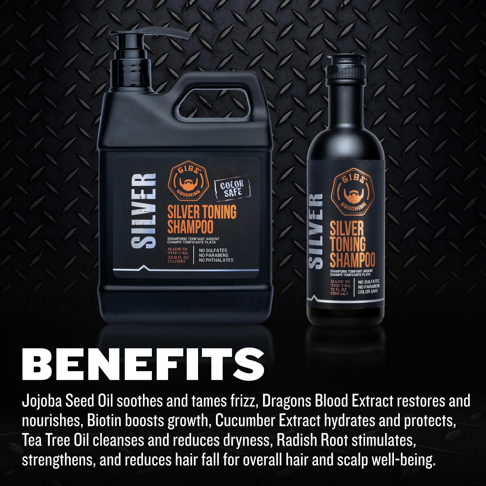 GIBS Silver Shampoo, Purple Shampo for Men and Women, Reduces Brassy and Yellow Tones, Color Safe, 12 oz