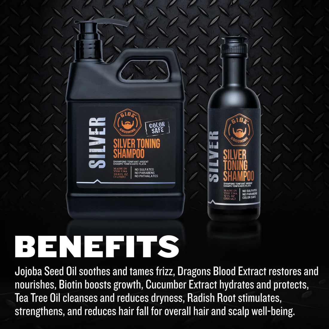 GIBS Silver Shampoo, Purple Shampo for Men and Women, Reduces Brassy and Yellow Tones, Color Safe, 12 oz