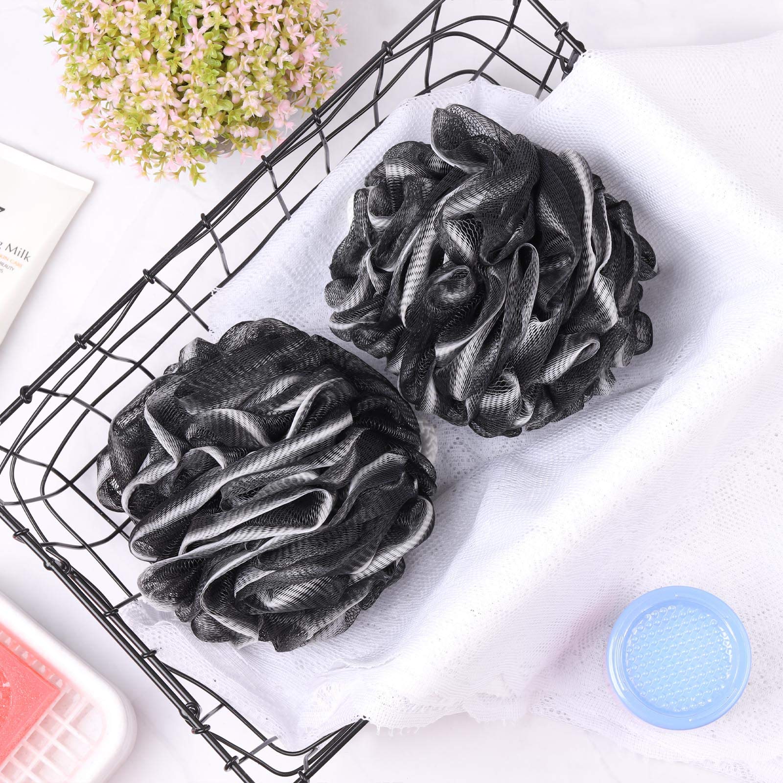 BTYMS 4 Pieces Shower Loofahs Bath Scrunchies 75g/pcsLarge Bath Sponge Body Loofahs Shower Pouf Mesh Pouf for Bathing