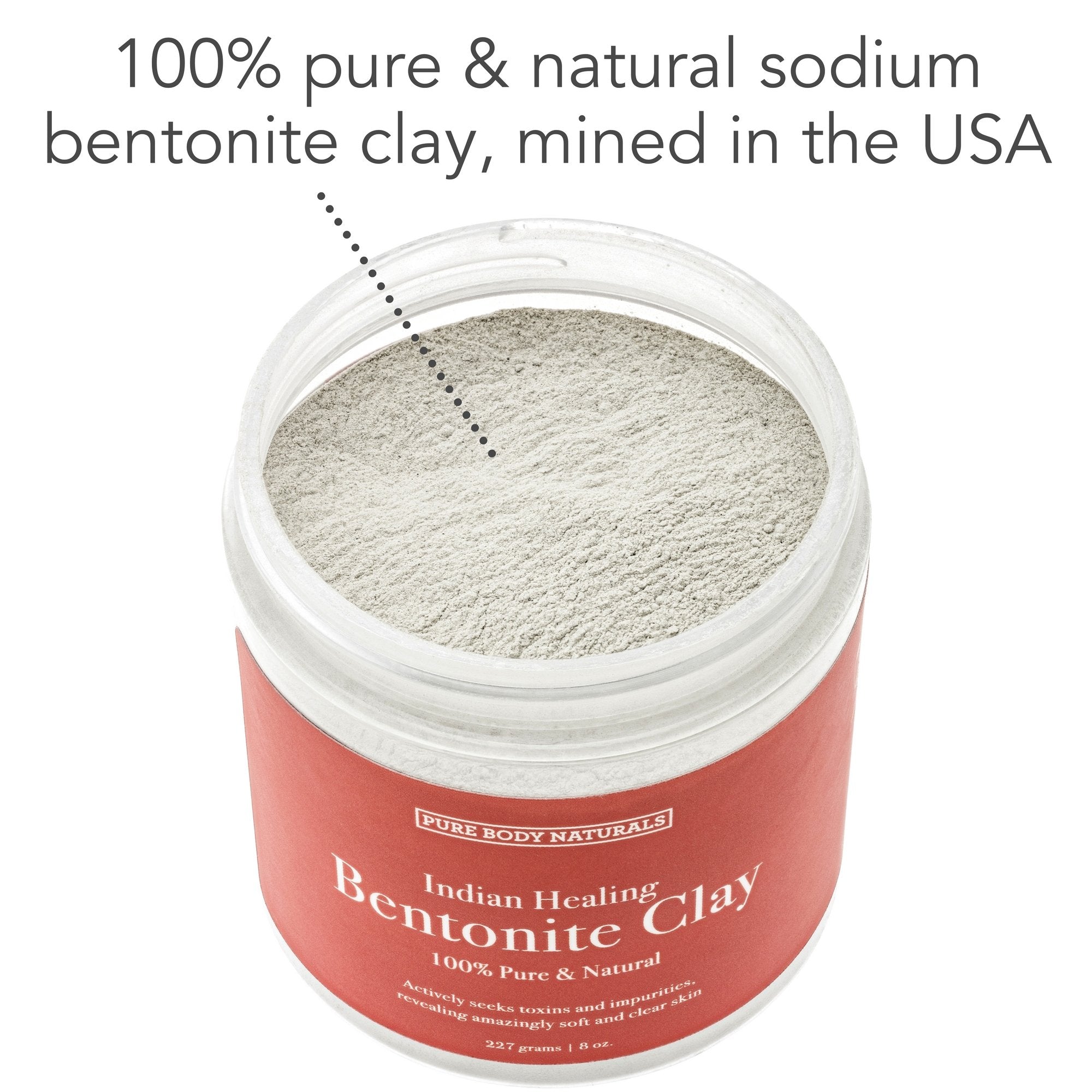 Pure Body Naturals Bentonite Clay Powder for DIY Detox Body & Face Mask, Pure Indian Healing Clay for Deep Pore Cleansing and Armpit Detox for Women, (8.0 oz)
