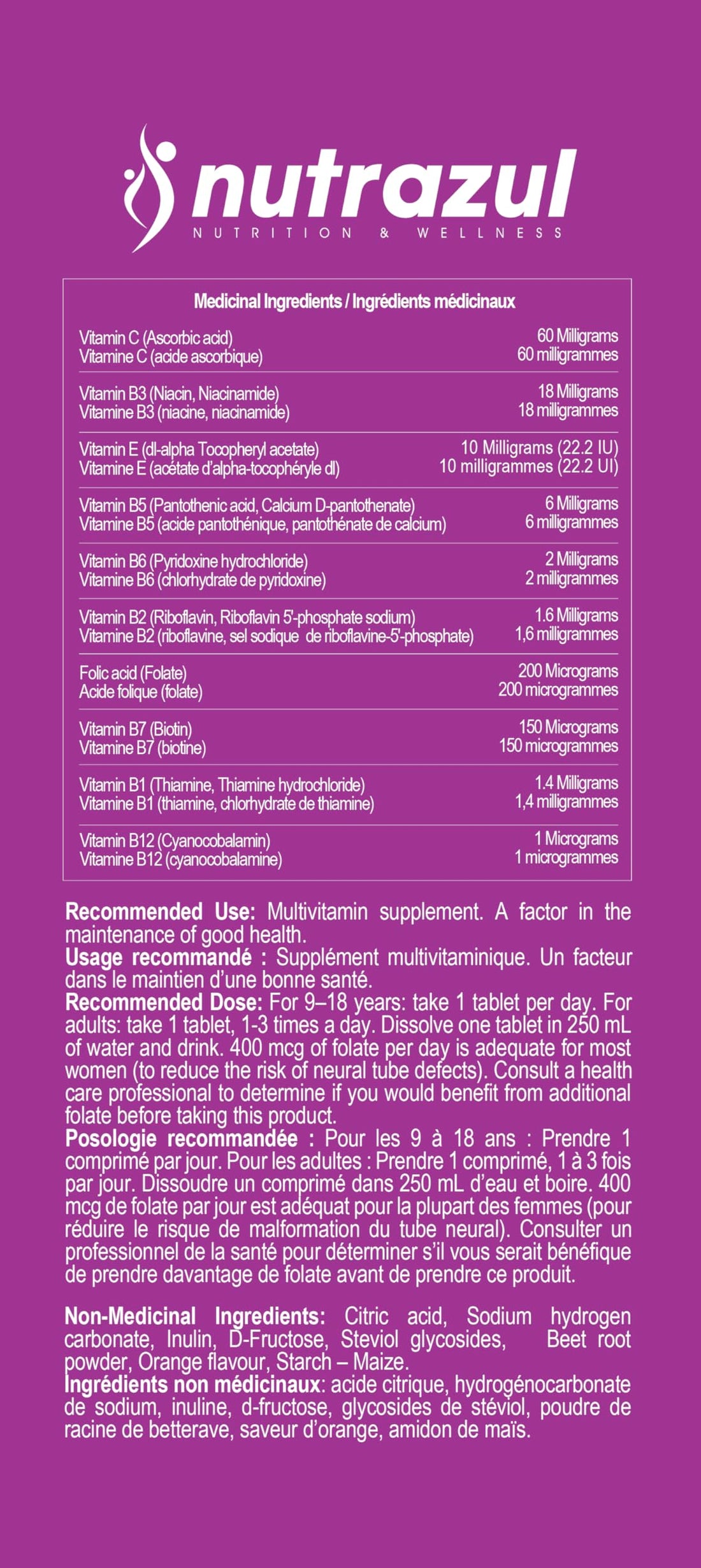 nutrazul Multivitamin Effervescent Tablets | 60 Tablets | Immune Support with 9 Essential Vitamins | Perfect for Daily Wellness for Adults & Kids | Orange Flavor