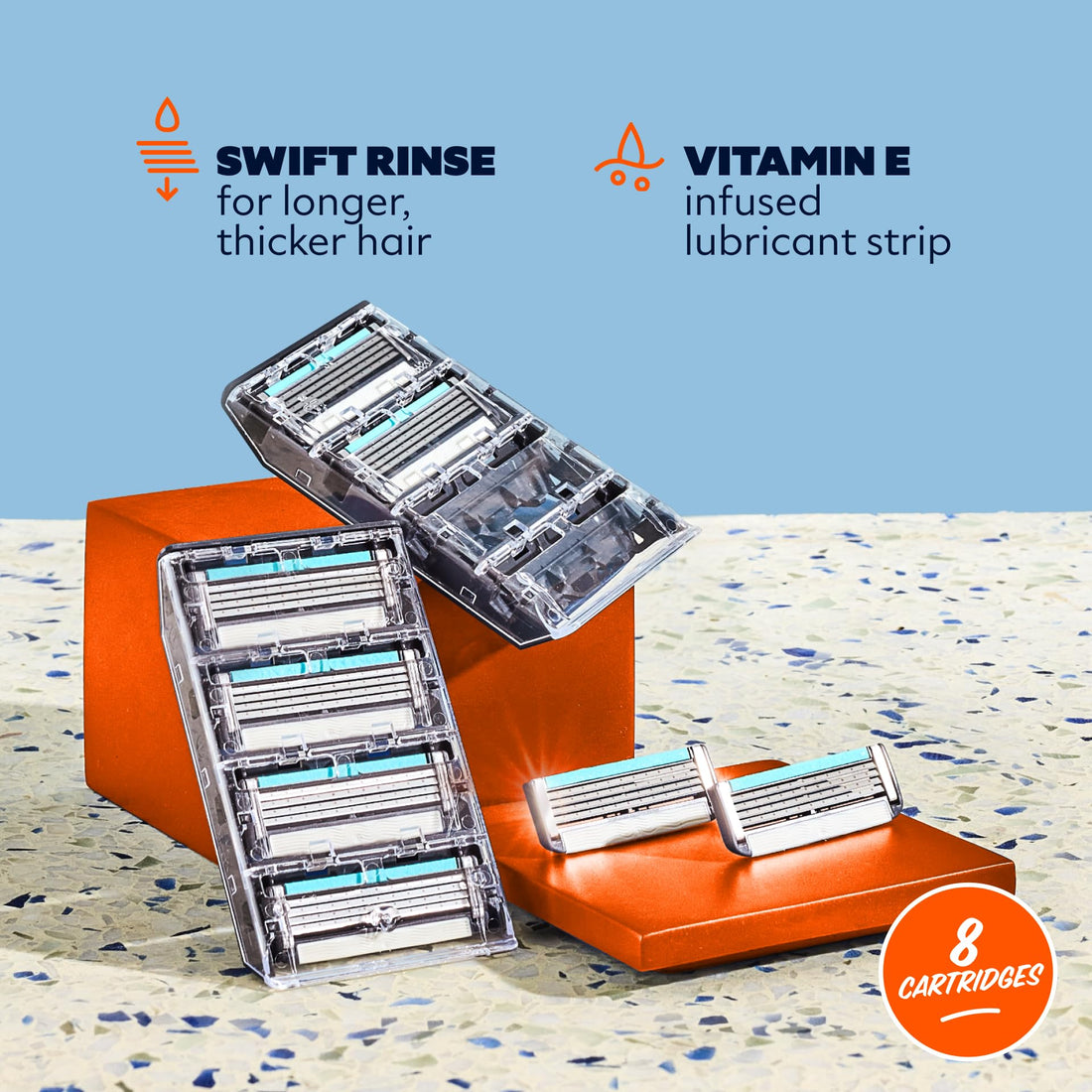 Dollar Shave Club | 4 Blade Razor Refills (8 Pack) | Swift Rinse Blades for Longer and Thicker Hair