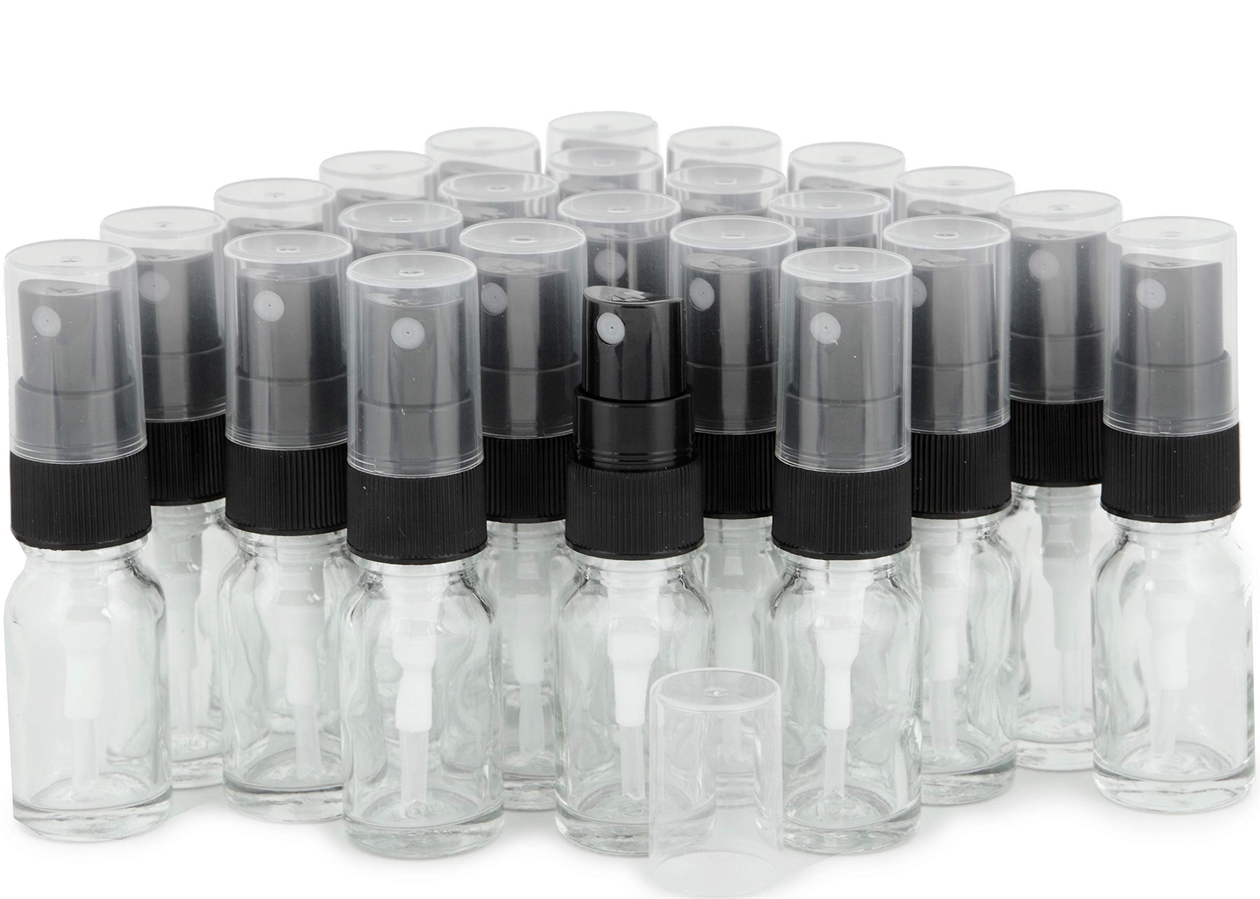 Vivaplex, 24, Clear, 10 ml (1/3 oz) Glass Bottles, with Black Fine Mist Sprayer's