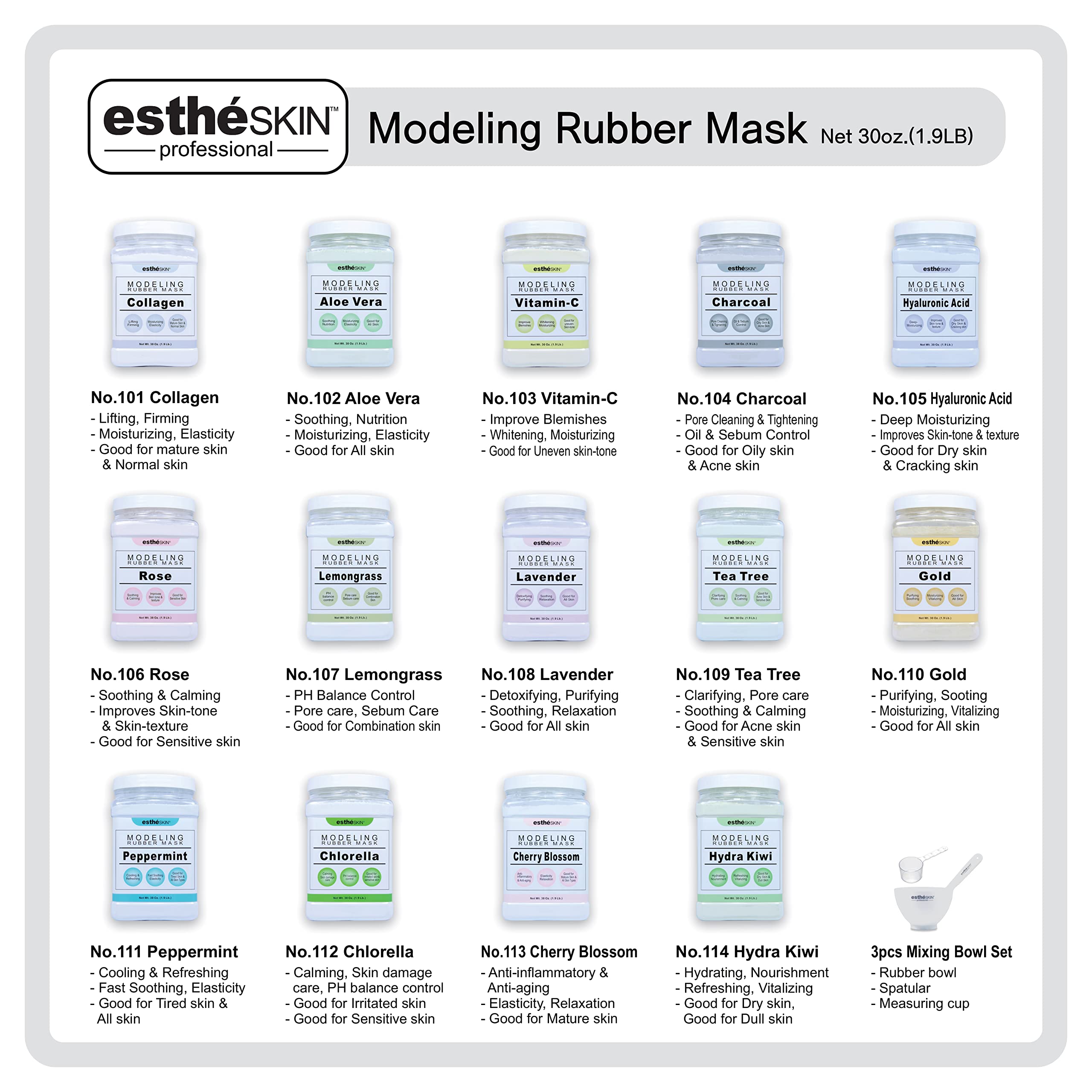 estheSKIN Peel Off Type Modeling Rubber Mask Powder Jar for Facial Skin Care Treatment (30oz) 850g, Measuring Spoon Included (30oz, 106.Rose)