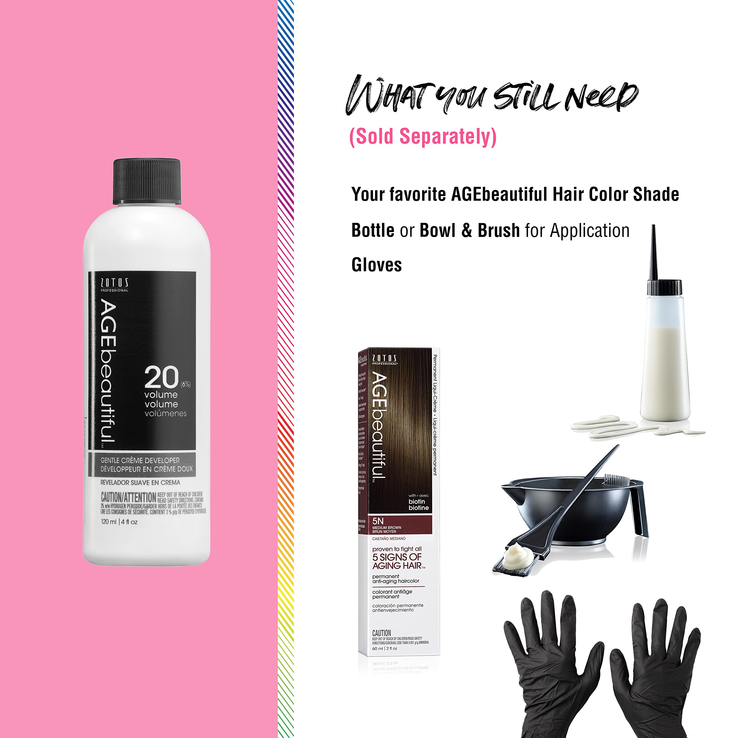 AGE beautiful 20 Volume Gentle Creme Hair Developer | For Permanent Hair Color Dyes, Toners, Lighteners | Professional Salon Coloring | Long Lasting Haircolor | 4 Fl Oz