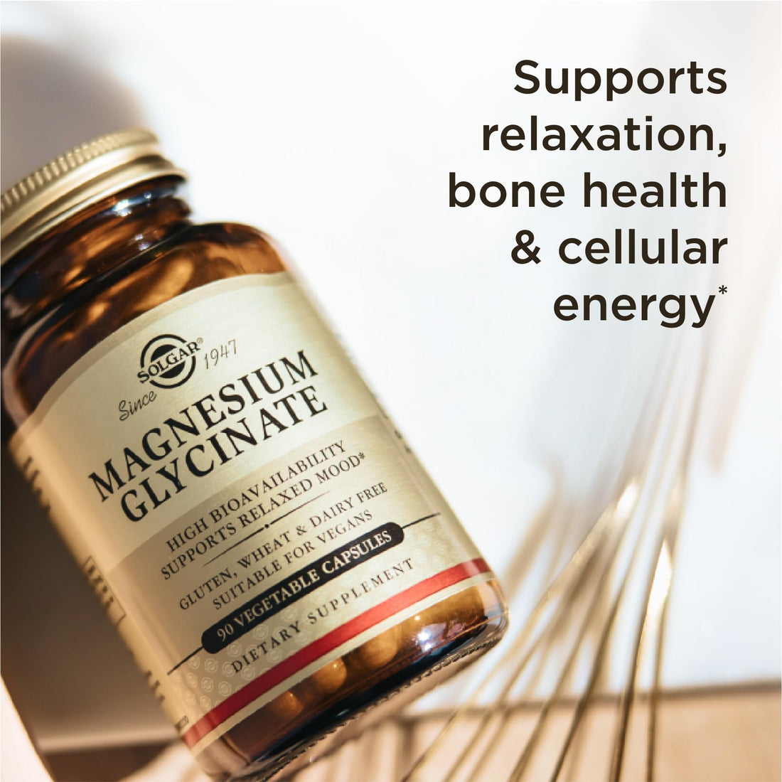 Solgar Magnesium Glycinate - 90 Vegetable Capsules - Vegan, Gluten & Dairy Free - 90 Servings