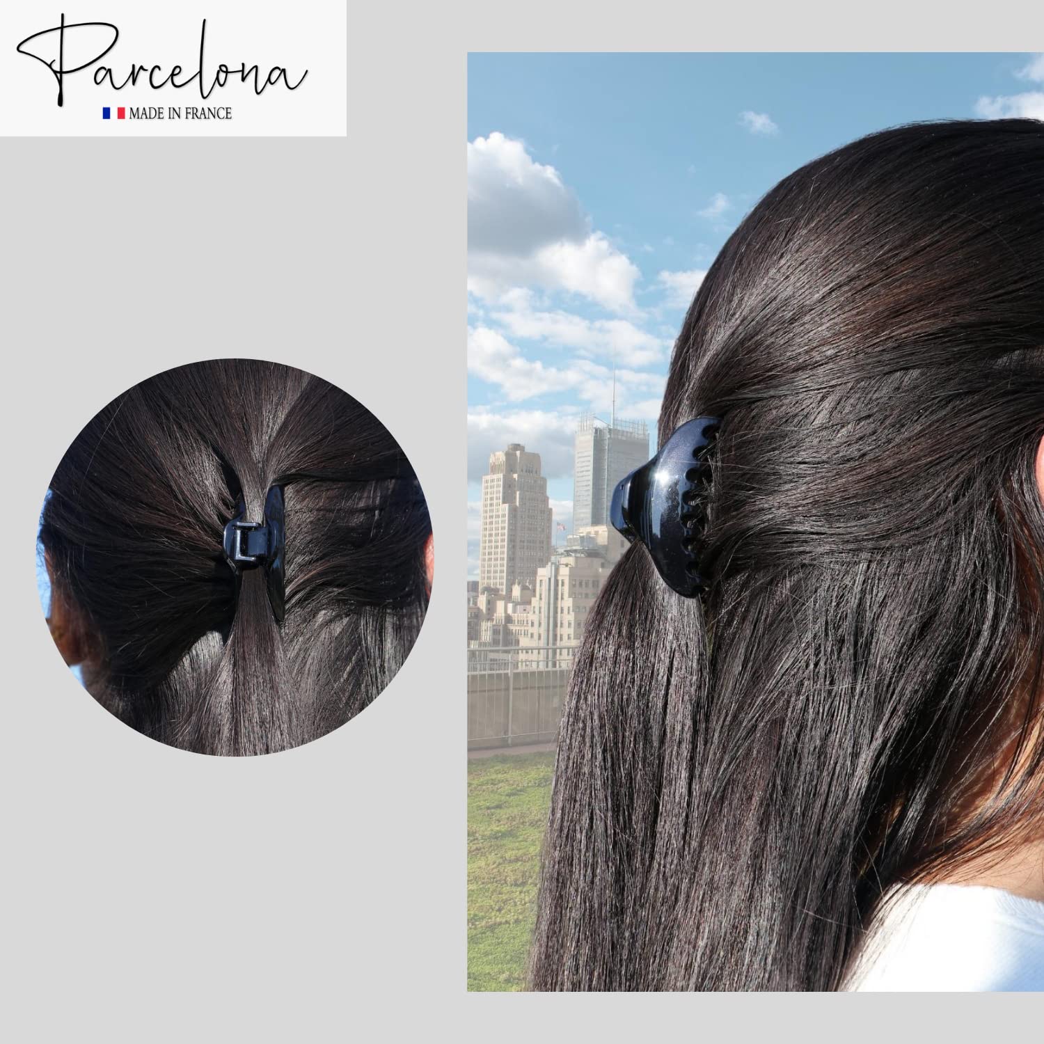 Parcelona France Skinny Boss Small 2 1/4 Black N Shell Covered Spring Jaw Hair Claw Clip for Fine Hair with Very Tight Grip Made in France