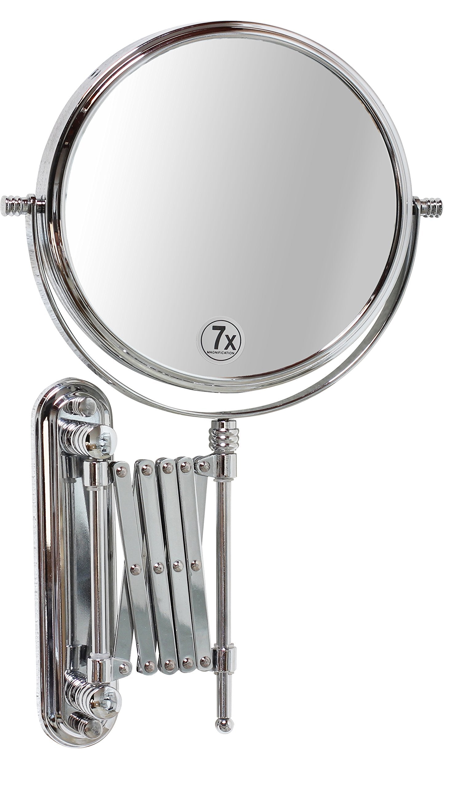 Deco Bros 8 Inch Two Sided Extension Wall Mount Mirror With 7x Magnification, 13.5 Inch Extension, Chrome