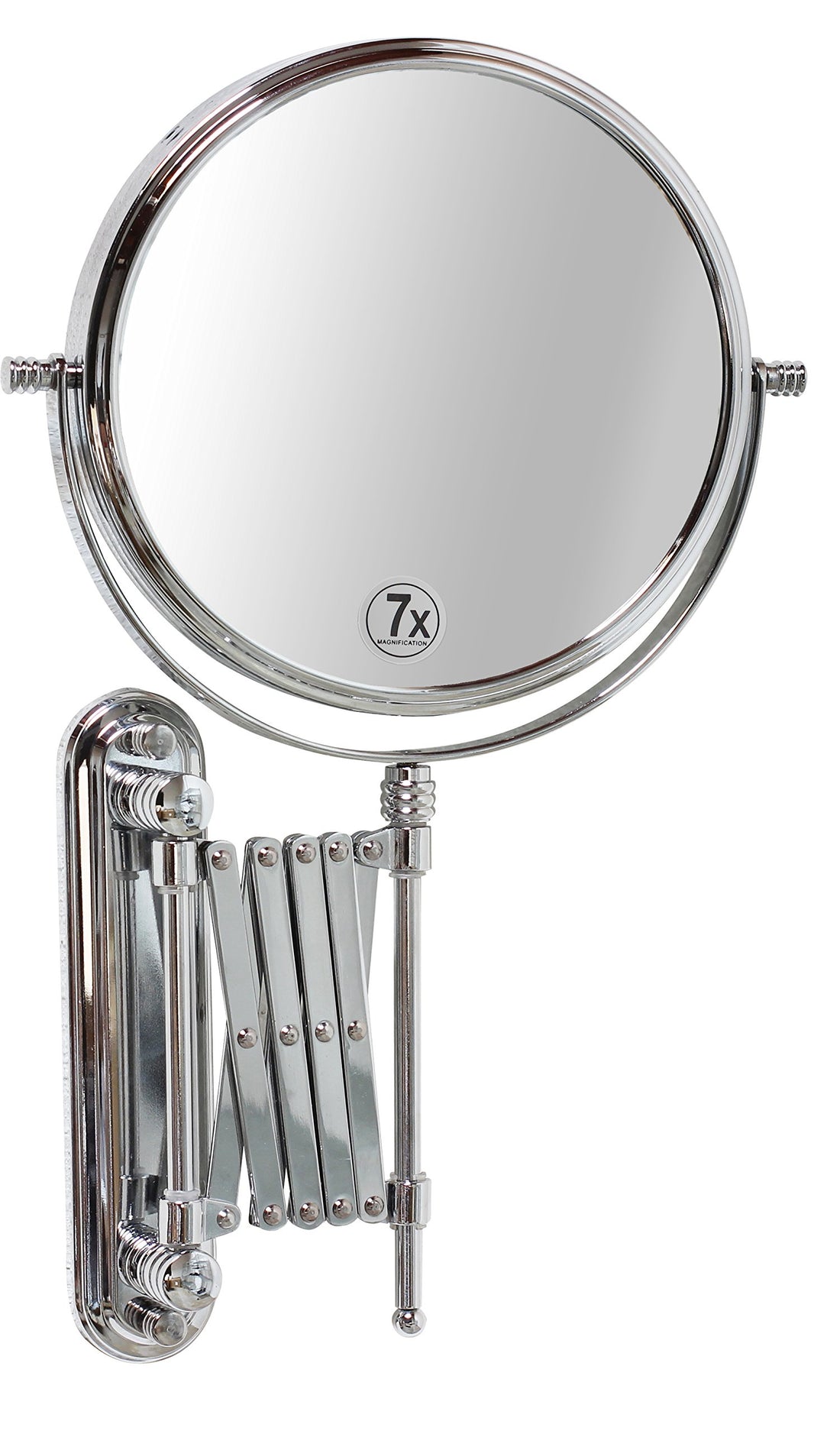 Deco Bros 8 Inch Two Sided Extension Wall Mount Mirror With 7x Magnification, 13.5 Inch Extension, Chrome
