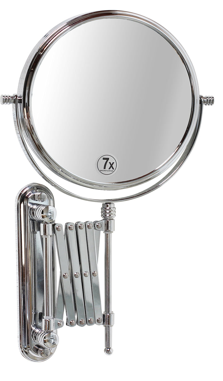 Deco Bros 8 Inch Two Sided Extension Wall Mount Mirror With 7x Magnification, 13.5 Inch Extension, Chrome