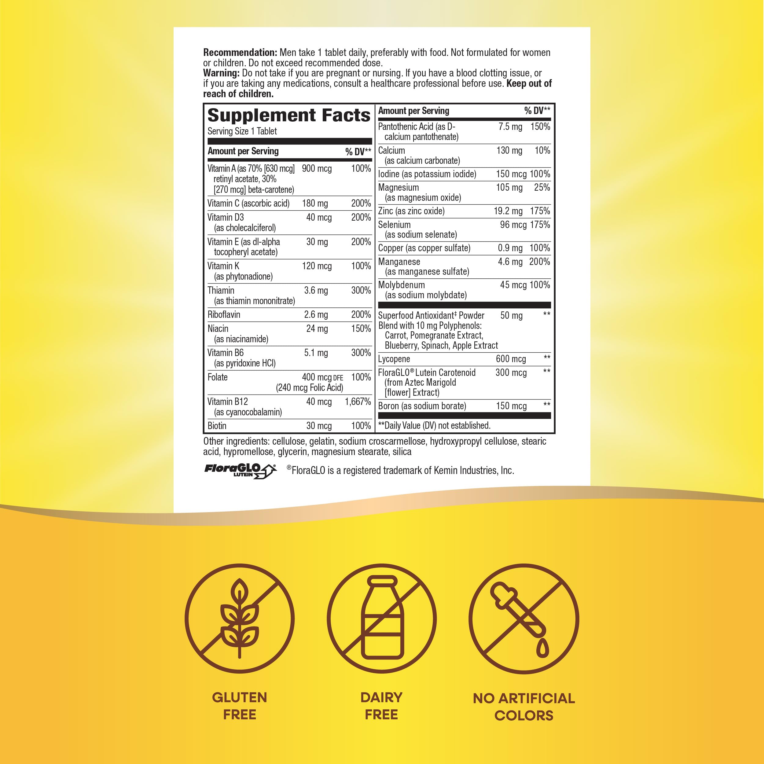 Nature’s Way Alive! Men’s 50+ Complete Multivitamin, Supports Healthy Brain, Eyes & Heart*, High Potency B-Vitamins, Gluten-Free, 50 Tablets (Packaging May Vary)