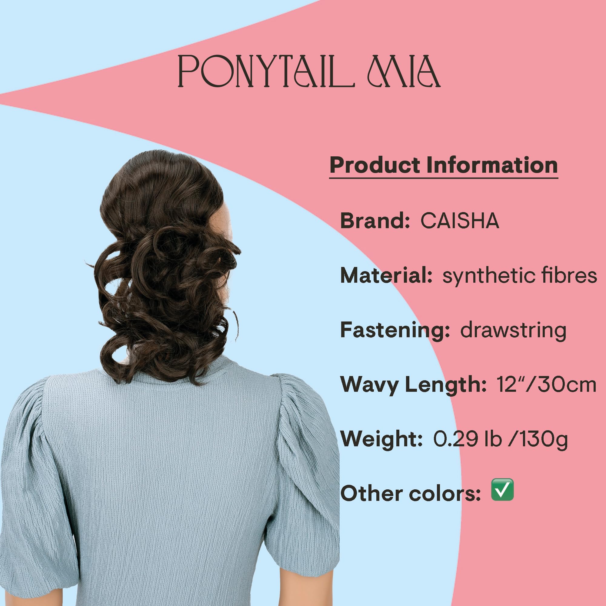 PRTTYSHOP Hair Piece Pony Tail Extension Draw String Voluminous Curly Heat-Resisting 14 brunette # 10PH205