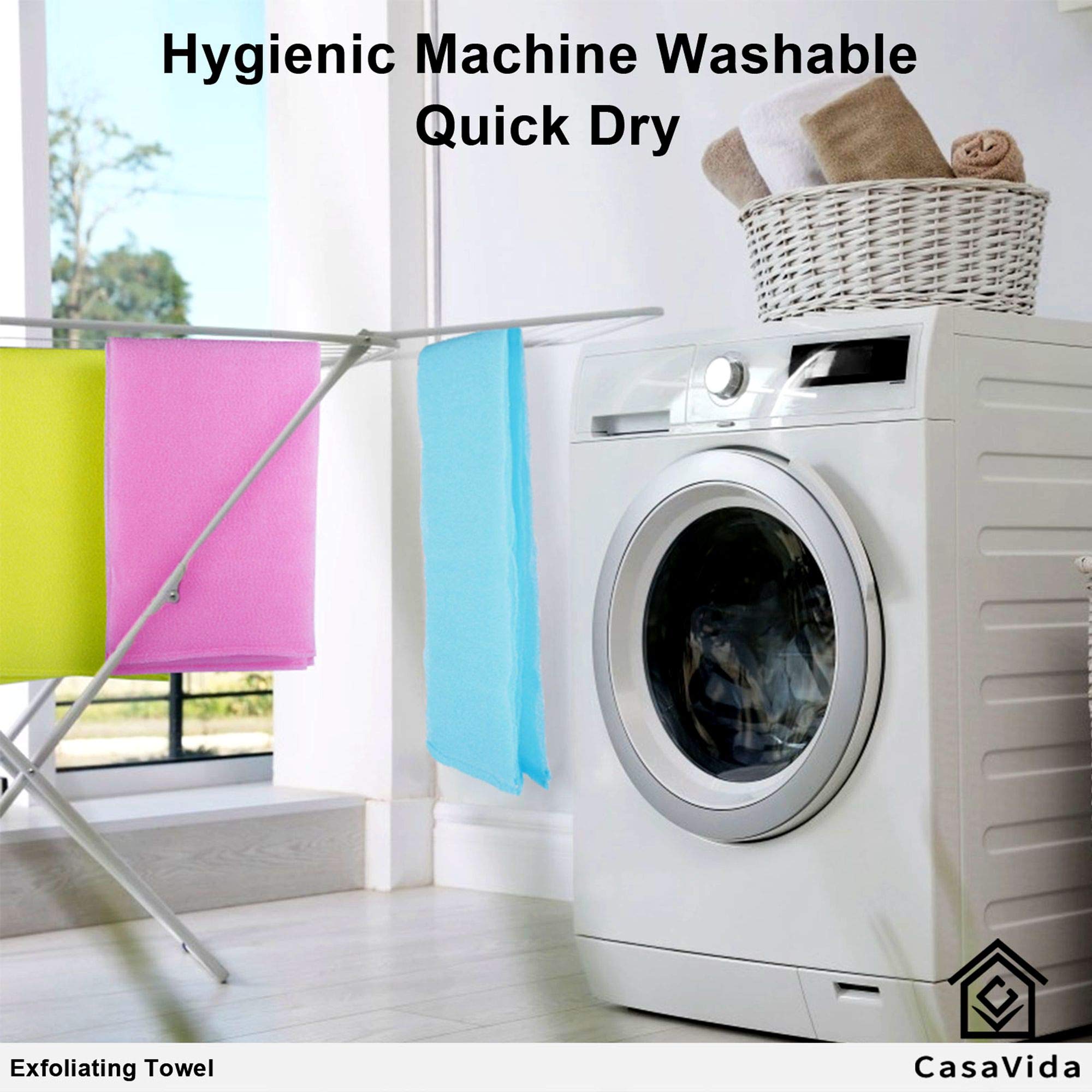 Exfoliating Washcloth Japanese Beauty Washcloth Nylon Bath Sponge Korean Loofah Towel Large Wash Cloth Body Scrub Premium Washcloths Exfoliating Shower Back Scrubber 3 Pack by CasaVida (Blue x 3)