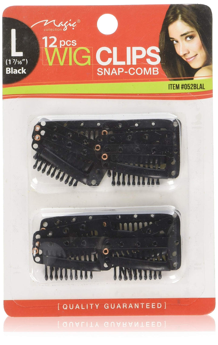 12 pcs Wig Clips Snap Comb Large 1 7/16 (Black)
