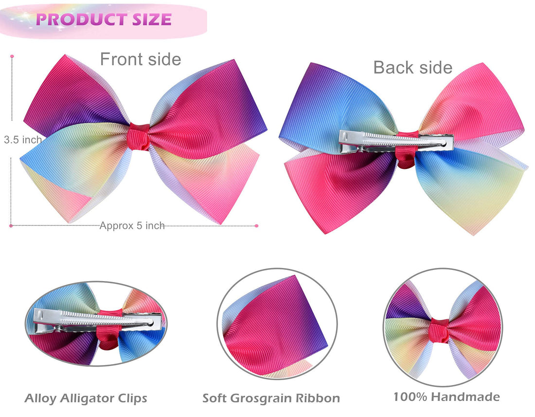12Pcs Rainbow Heart Alligator Clips, Colorful Grosgrain Ribbon Hair Bows for Girls, Toddlers, Kids, and Teens