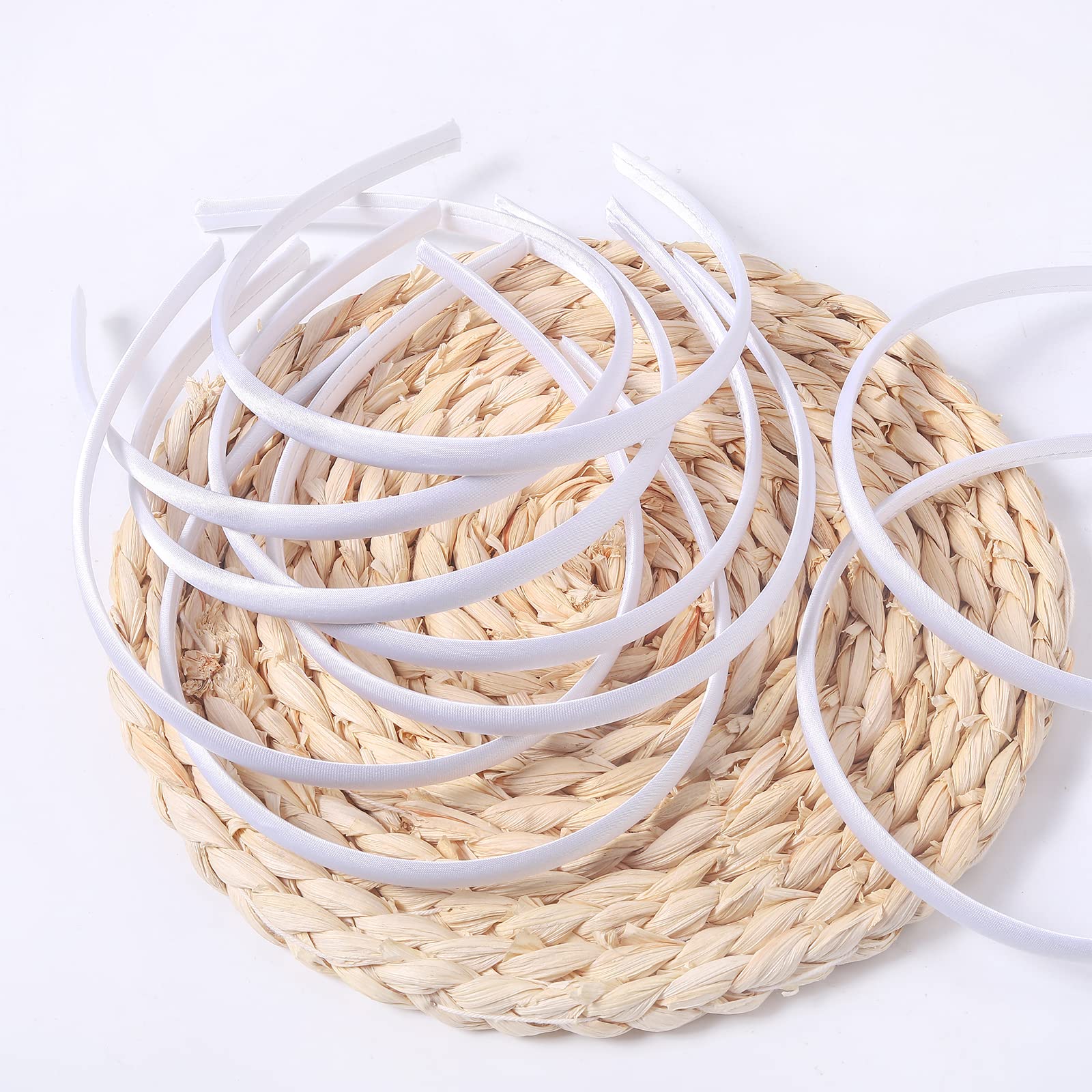 Candygirl Girls' DIY Satin Covered Headbands 1cm Width 36cm Circle Size (20pcs White)