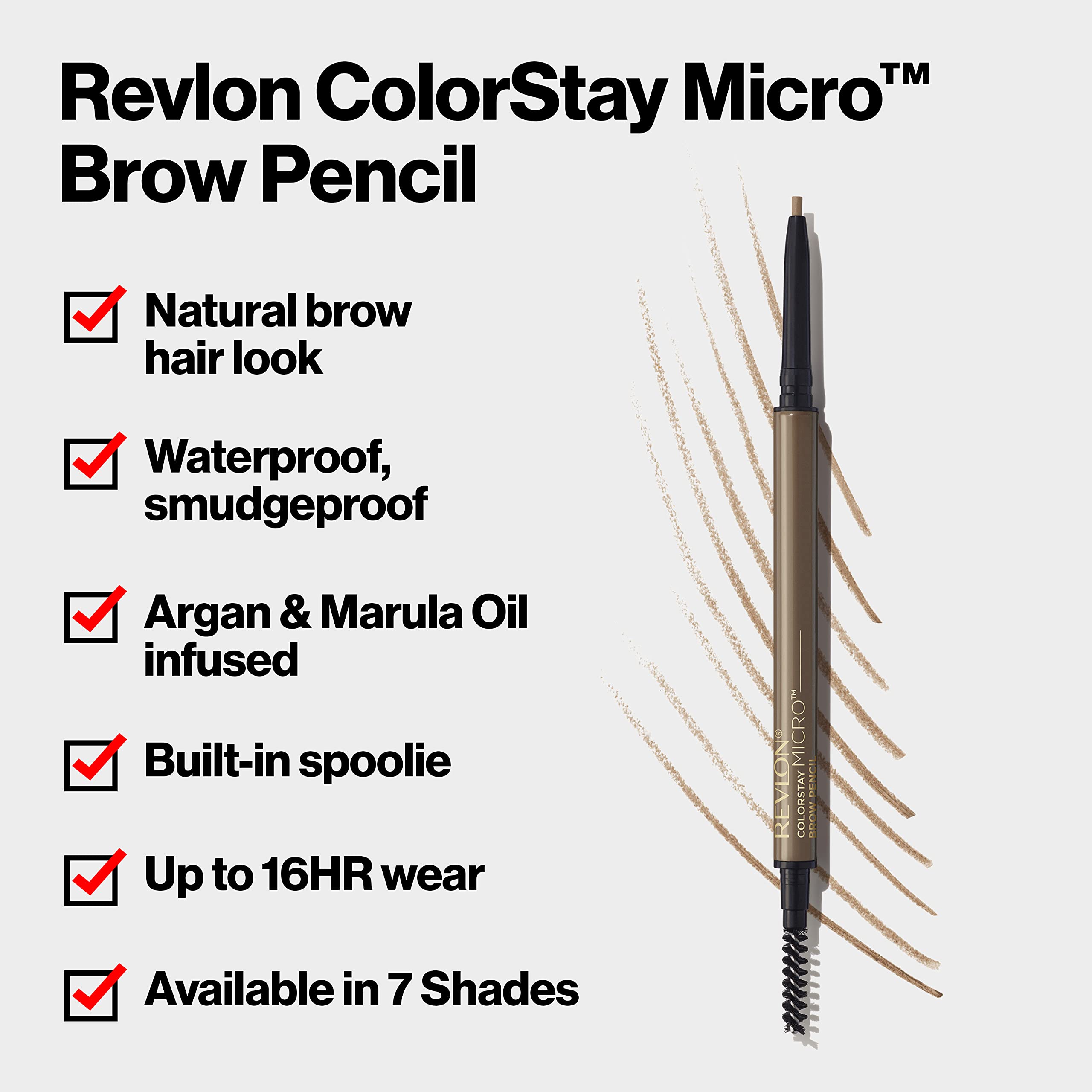 Revlon ColorStay Micro Eyebrow Pencil with Built In Spoolie Brush, Infused with Argan and Marula Oil, Waterproof, Smudgeproof, 452 Auburn, 0.003 oz